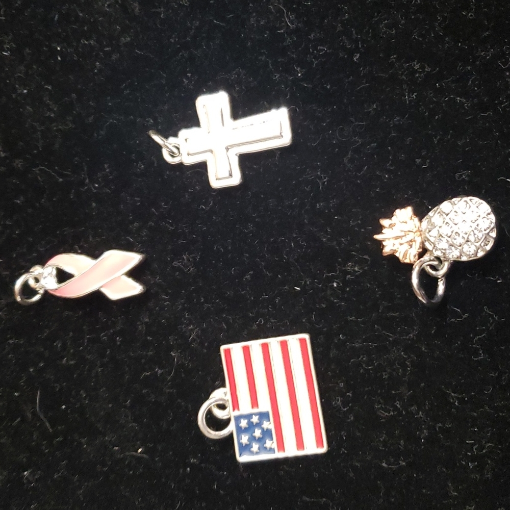 Flag, Breast Cancer, Cross and Pineapple Charms - NEW